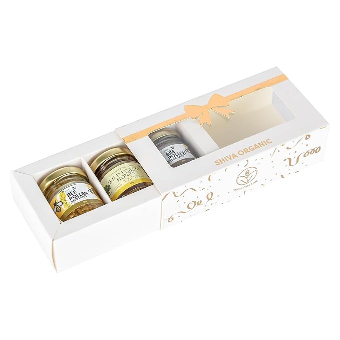 White and Gold Gift Box (50g Honey + 2x25g Bee Pollen each)