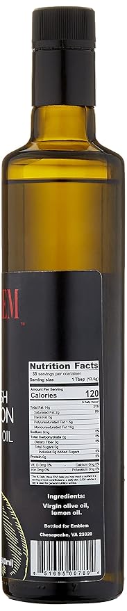 Emblem 100% Extra Virgin and Infused Olive Oil for Everyday Kitchen Use | Cold Extracted Cooking &amp Baking | Non GMO Keto Vegan Friendly 500ml (Fresh Lemon)