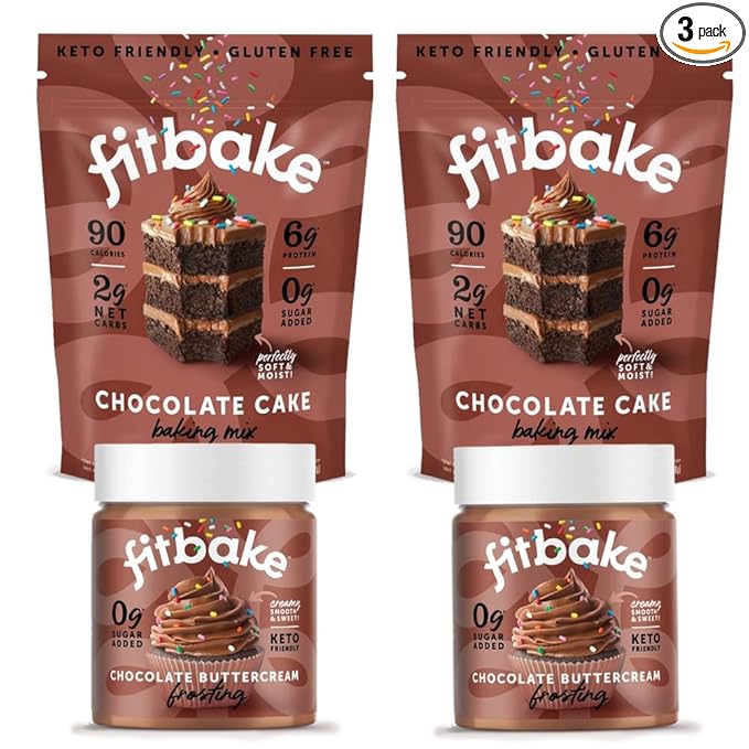 FitBake 2 Chocolate Cake Baking Mix and 2 Chocolate Frosting Bundle | 0g to 2g Net Carbs Per Serving | Keto Friendly Low Carb Food | Gluten Free Desserts | No Added Sugar