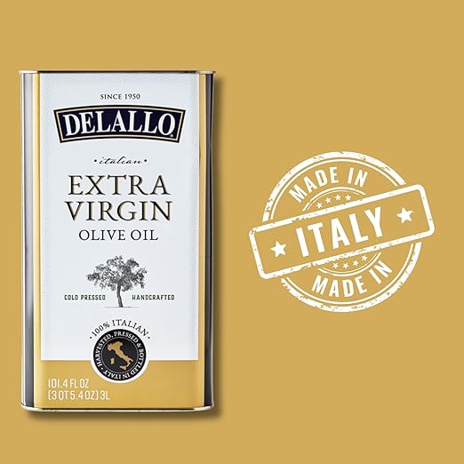 DeLallo Extra Virgin Olive Oil Made in Italy Bulk Size Container Made with Cold Pressed Olives Non-GMO Kosher Vegan All Natural 3 Liter Can