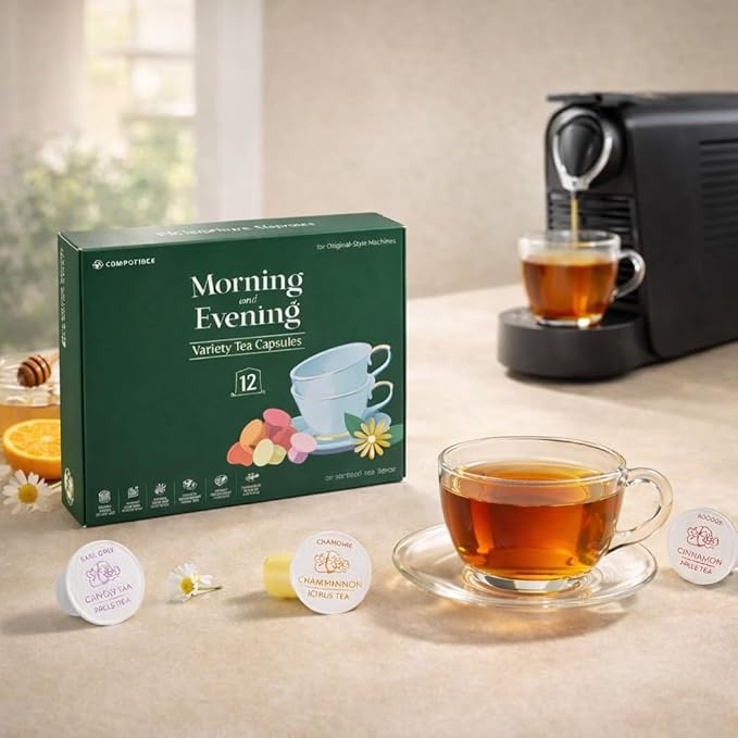 Variety Tea Capsules Sampler for Original-Style Machines 12 Count | 6 Assorted Tea Flavors | Earl Grey Hibiscus Peach Chamomile Citrus &amp More