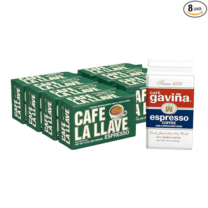 Cafe La Llave Cuban-Style Espresso Dark Roast Ground Coffee 8-Pack 10 oz Bricks Includes 1 Bonus Cafe Gaviña – Rich Bold Flavor