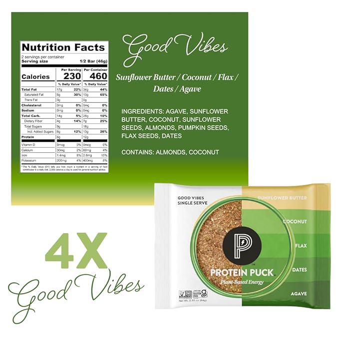 Protein Puck Plant Based Bars | Snacks with Vegan Protein | 16 Count | 3.25 oz Full Size | Gluten Free Non Dairy Kosher Certified Non GMO Premium Healthy Bars | Variety Pack