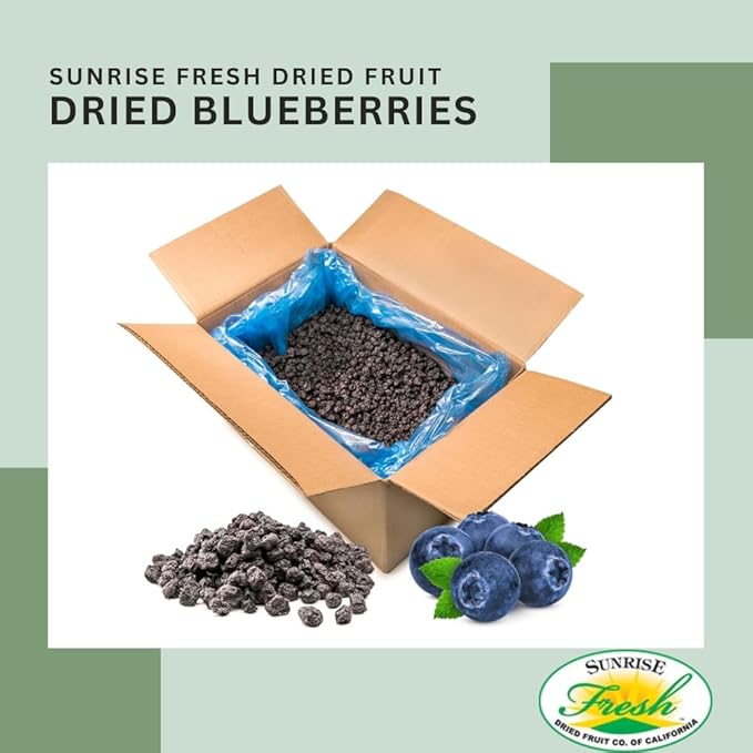 Sunrise Fresh Dried Fruit Company No Sugar Added Dried California Blueberries 5lb Bulk Box No Sugar Added Dehydrated Fruit for Baking Healthy Snack