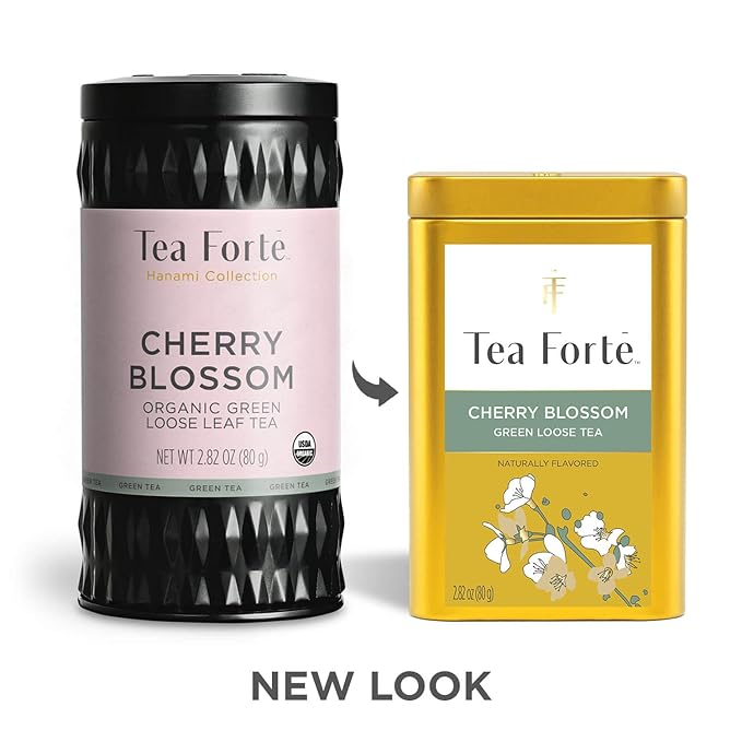 Tea Forte Cherry Blossom Premium Loose Leaf Caffeinated Green Tea Blend Canister Makes 35-50 Cups