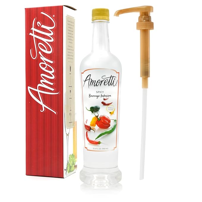 Amoretti - Spicy Beverage Infusion - Drink Mix &amp Water Enhancer with Pump for Flavoring Cocktails Waters Teas and other Beverages 94 Servings Per Bottle (750 ml) Preservative Free