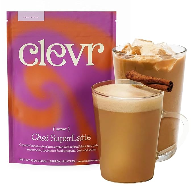 Clevr Chai Tea Latte Instant Superfood Powder Blend with Oat Milk Lion’s Mane Reishi Mushroom Black Tea Organic Spices Coconut Cream Ashwagandha Oprah’s Favorite Things 2022 (14 Lattes)
