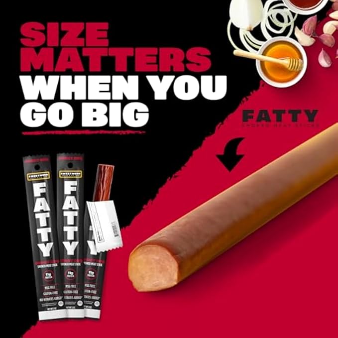 FATTY Meat Sticks Made with Grass Fed Beef Pork Raised Without Antibiotics 11g Protein Per Stick Honey BBQ Easter Basket Stuffer for Men 2 oz. (Pack of 20)