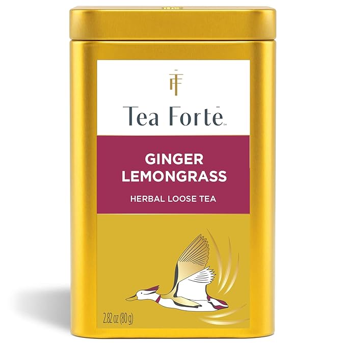 Tea Forte Ginger Lemongrass Premium Loose Leaf Caffeine-Free Herbal Tea Blend Canister Makes 35-50 Cups