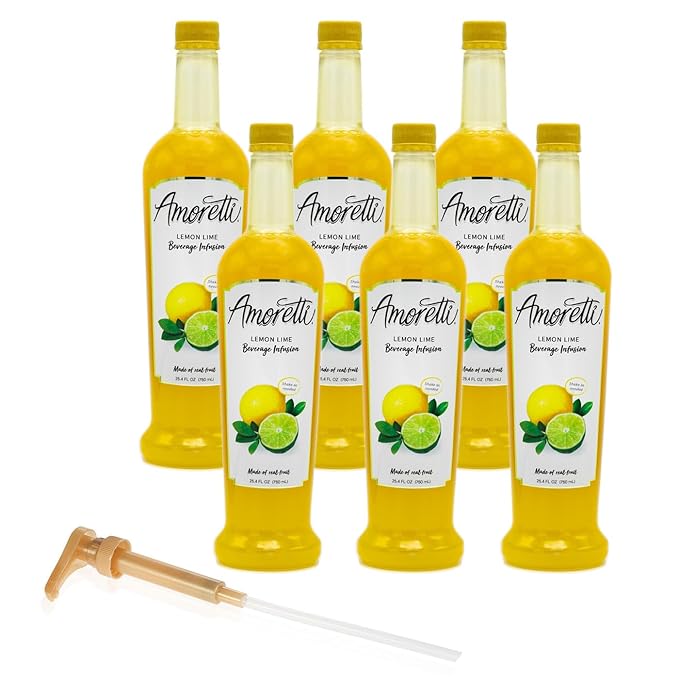 Amoretti - Lemon Lime Beverage Infusion - Drink Mix &amp Water Enhancer with Pump for Flavoring Cocktails Waters Teas and other Beverages Preservative Free
