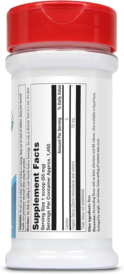 KAL Sure Stevia Extract Organic Stevia Powder Low Carb Zero Calorie Sweetener Keto Friendly Great Taste Low Glycemic Vegan Gluten Free No Fillers 60-Day Guarantee (2.8 oz Organic)
