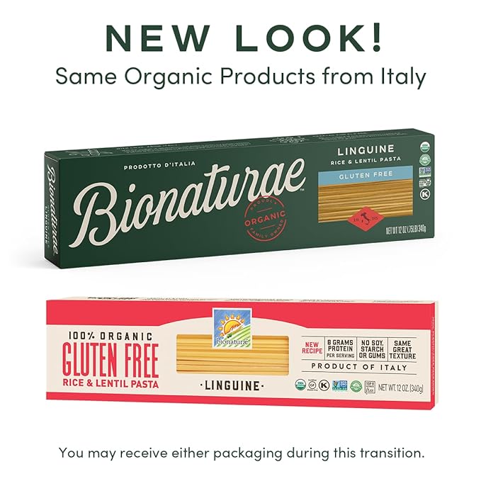 Bionaturae Linguine Pasta Noodles - Gluten Free Linguine Rice &amp Lentil Pasta Kosher Certified High Protein Non-GMO Gluten Free Pasta Organic Crafted in Italy - 12 Oz 4 Pack