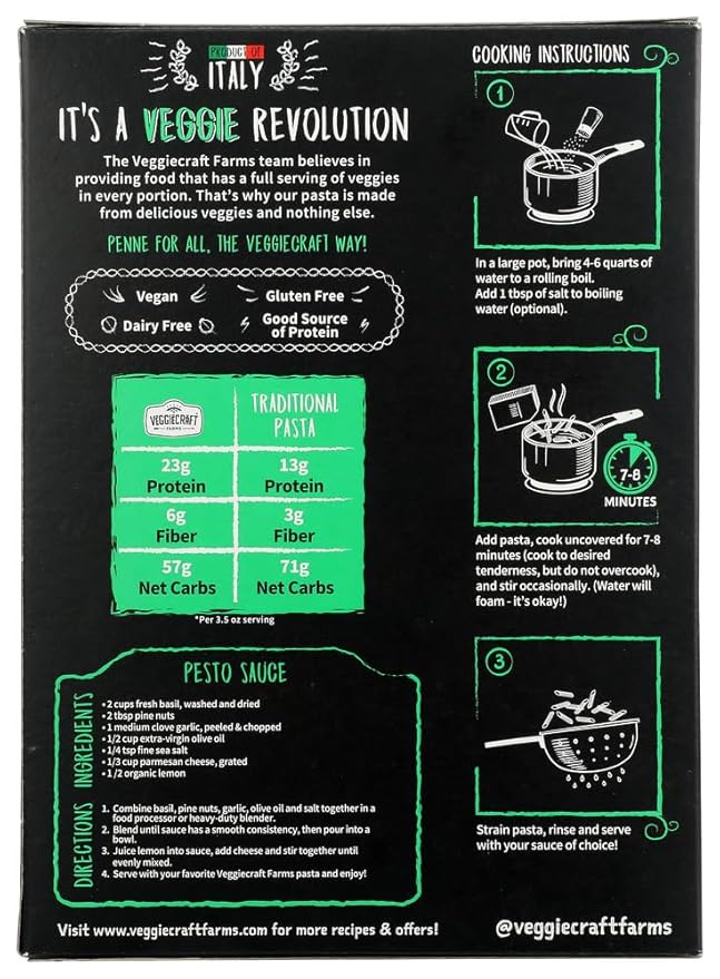Veggiecraft Cauliflower Pasta Penne Vegan Gluten Free &amp Non-GMO 8 Oz (Pack of 12)