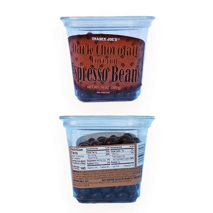 Trader Joe's Espresso Beans Gift Pack Includes 1 Container of Chocolate Covered Espresso Beans and 1 Package of Coffee Lover's Espresso Beans