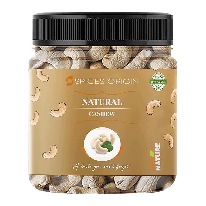 Spices Origin 100% Natural Premium Brazilian Whole Cashew Nut | Kaju Dry Fruits | 100% Natural Jar Container 250 grams _Packing May Vary