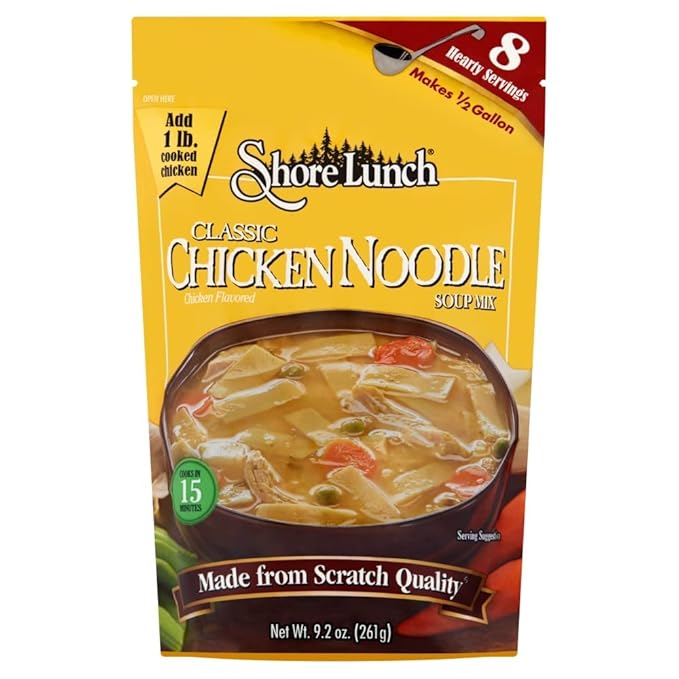 Shore Lunch Classic Chicken Noodle Soup Mix 9.2 oz 8 Hearty Servings Makes 1/2 a Gallon (Pack of 6)