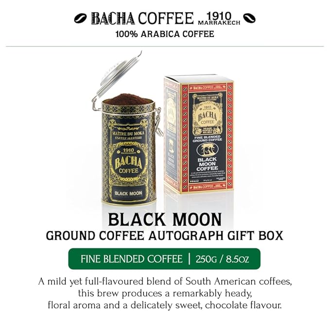 Bacha Coffee | Black Moon Fine Blended Ground Beans Medium Roast 100% Arabica Specialty Coffee 250g Autograph Collection Gift Box