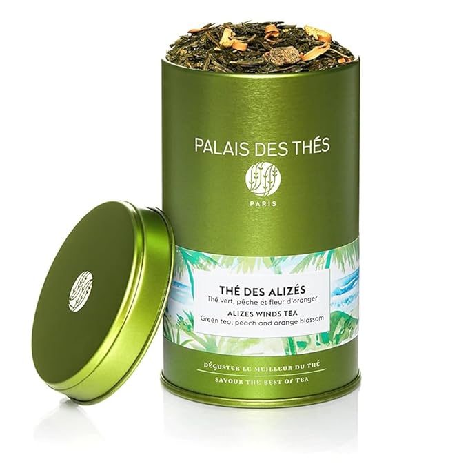 Palais des Thés - Alizes Winds Tea - Green Tea Peach &amp Orange Blossom - Premium Loose Leaf Serves 20-25 Cups - 3.5oz Tin