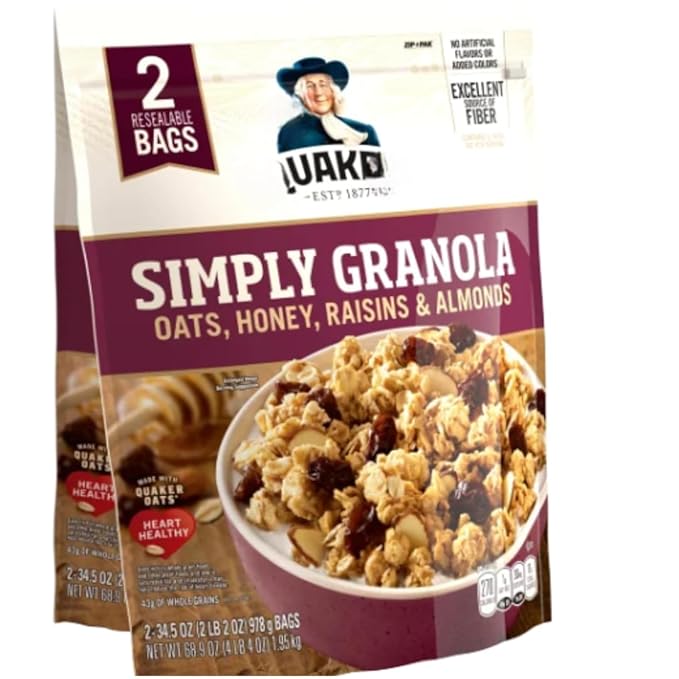 Simply Oats Honey Raisins &amp Almonds Granola 34.5 oz Bags 2 Count