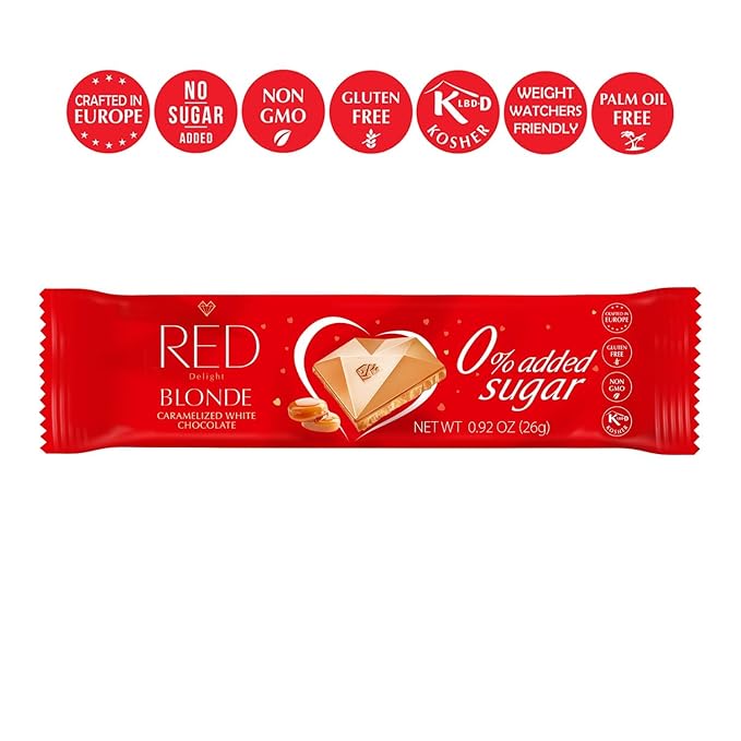 RED Delight®™ Blonde Caramelized White Chocolate 12 Count Box of Grab N Go Travel Size Bars (0.92 Ounces Each) (9 Boxes - Total of 108 Bars)