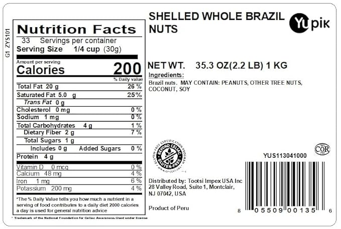 Yupik Raw Brazil Nuts 2.2 lb (35.2 oz) Gluten-Free Kosher Shelled Unsalted Unroasted Raw Nuts Nutritious Healthy Snacks Rich in Selenium