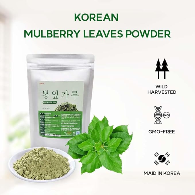 Korean Mulberry Leaf Powder– 100% Pure Dried from Korea Herbal Ingredient for Tea Natural Plant-Based Powder 뽕잎가루 (10.6 oz (300g) Mulberry Leaf)