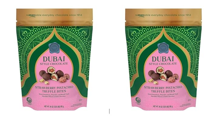 Dubai Style Chocolate Strawberry Pistachio Truffle Bites 18 oz By EM (2 PACKS)