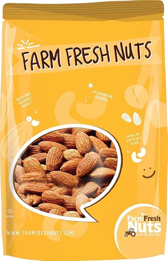 Dry Roasted California Salted Almonds with Healthy Himalayan Salt (4 Lbs.) - Vegan &amp Keto Friendly - Roasted to Perfection - Super Crunchy - Secert Family Recipie - Farm Fresh Nuts Brand