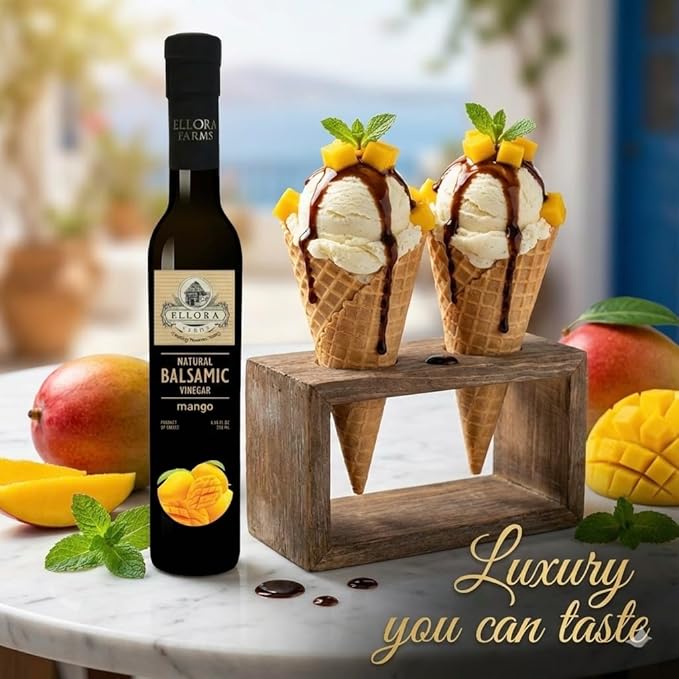 Ellora Farms Mango fruit Infused Greek Balsamic Vinegar thick and creamy no-added sugars no-preservatives 8.45 oz. bottle Pack of 1