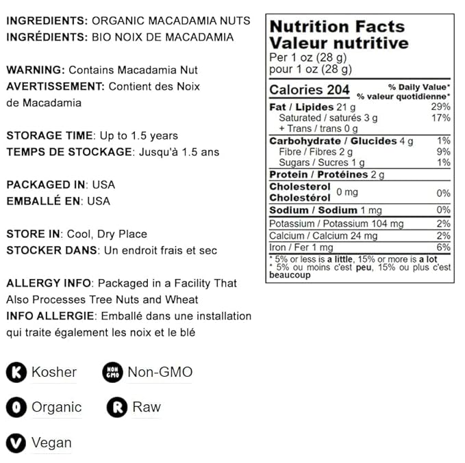 Food to Live Organic Whole Macadamia Nuts 25 Pounds – Non-GMO Raw Shelled Unsalted Kosher Vegan Bulk. Keto Snack. Buttery Flavor. Good Source of Fiber Healthy Fats. Perfect for Desserts.
