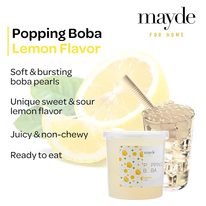 Mayde Popping Boba Pearls for Drinks Desserts &amp Breakfast Bowls (Lemon Flavor 7 Pounds)