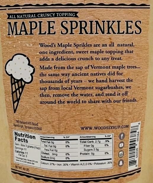 Wood’s Maple Sprinkles – 100% Pure Vermont Maple Sugar – All-Natural Sweetener – Single Ingredient No Additives – Healthy Sugar Alternative – Perfect for Oatmeal Muffins and Desserts – 6 oz