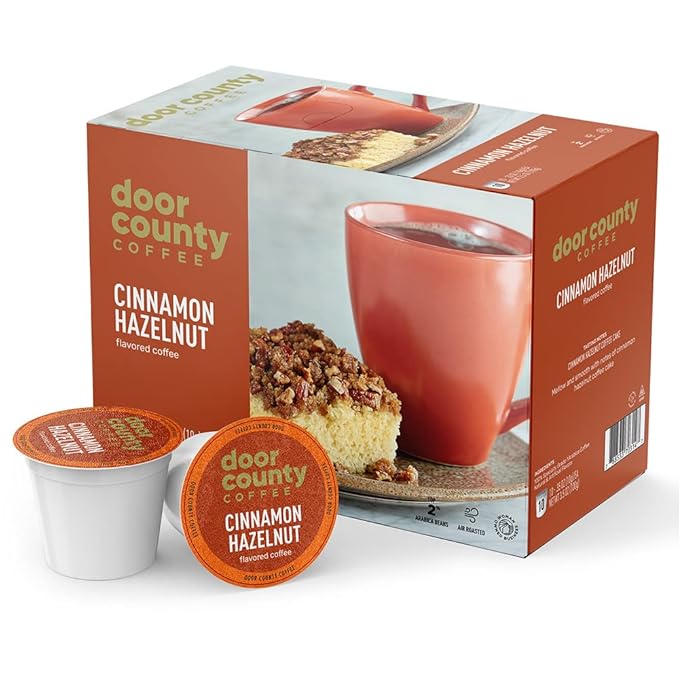 Door County Coffee Cinnamon Hazelnut Flavored Ground - 60 Count Single Serve Cups - Medium Roast - 100% Specialty Arabica - Flavored Gourmet - Cinnamon Hazelnut