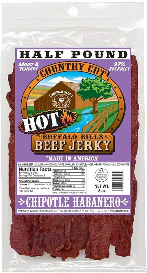 Buffalo Bills 8oz Chipotle Habanero Country Cut Beef Jerky Pack (moist &amp tender hot beef jerky) 8Oz