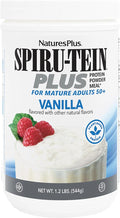 NaturesPlus SPIRU-TEIN Plus Vanilla - 1.20 lb - Plant-Based Protein Powder with D3 Biotin for Adults 50+ - Vitamins &amp Minerals for Energy &amp Well-Being - Vegetarian Gluten Free - 16 Servings