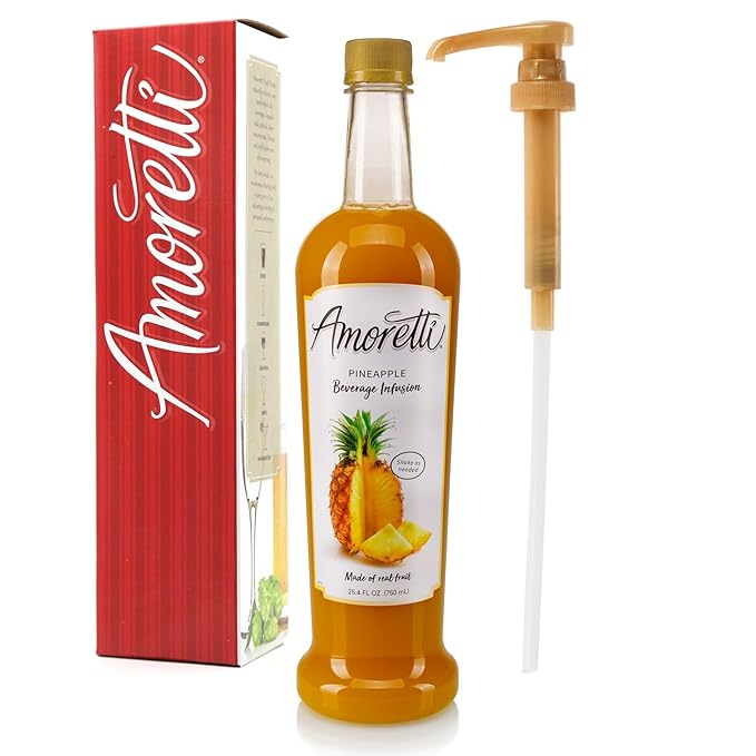 Amoretti - Pineapple Beverage Infusion - Drink Mix &amp Water Enhancer with Pump for Flavoring Cocktails Waters Teas and other Beverages Preservative Free