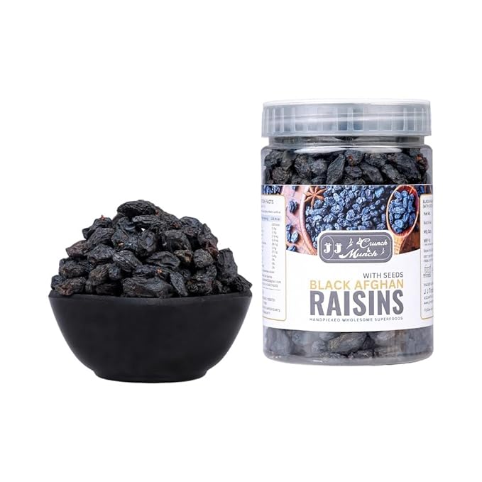 Natural Afghan Black Dried Fresh Raisins Seeded Premium Quality ready to eat Black seeded Raisin (Pack Of 3 (750 Gram))