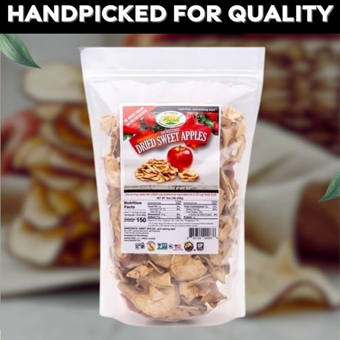 Sunrise Fresh No Sugar Added Dried Sweet Apples: Gluten-Free Low-Calorie No Preservatives Unsulfured -1 lb Resealable Bag of Dehydrated Apple Slices - Delicious Dried Fruit for Healthy Snacking