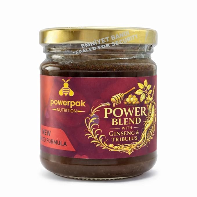 PowerPak Honey Mix with Ginseng &amp Tribulus – Premium Infused Honey Paste 240 g Jar