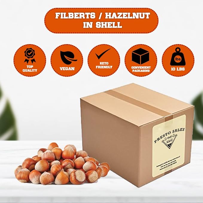 Presto Sales Filberts Hazelnuts Fresh off the tree Raw In Shell Oregon USA fun to crack - 160 oz. (10 lbs.) Convenient Bag in a Box