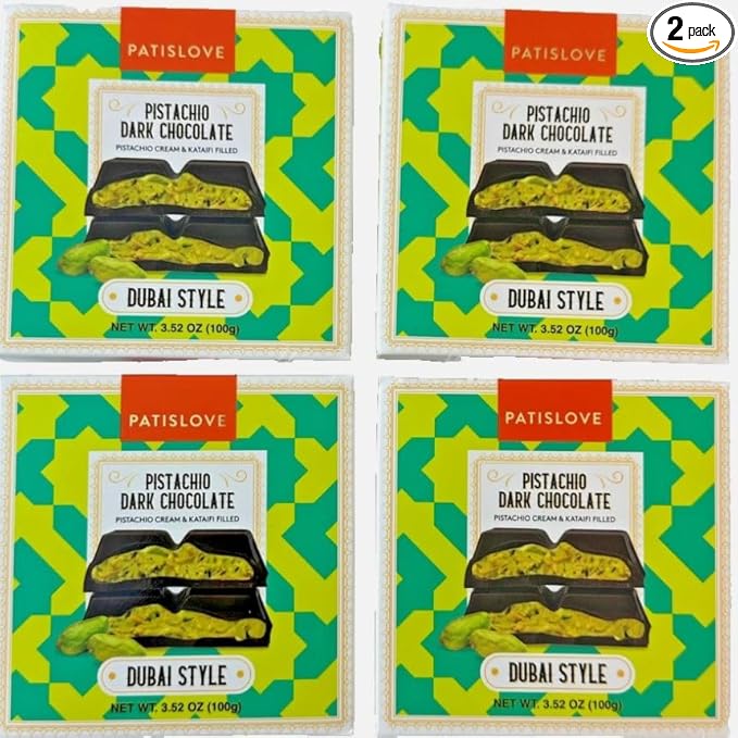 Trader Joe's Pistachio Dark Chocolate – Dubai Style Rich &amp Nutty Gourmet Treat | 3.52 oz (100g) Pack of 24612 (4-Pack)