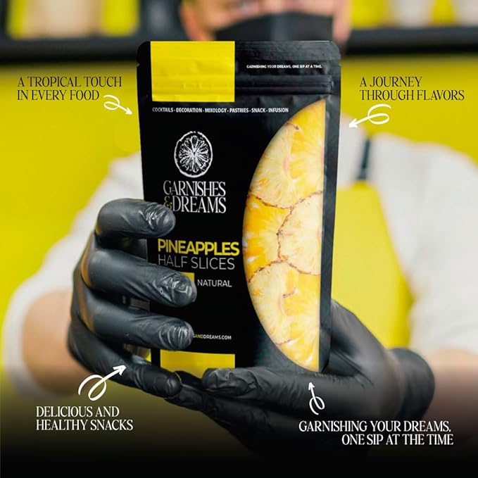 Garnishes &amp Dreams Dehydrated &amp Dried Pineapple Half Slices (7oz) – Natural Tropical Fruit Rings for Cocktails Mixology Desserts &amp Snacking No Sugar Added Edible Fruit Garnish