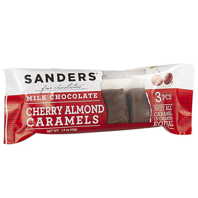 Sanders Milk Chocolate Cherry Almond Caramels Gift Individually Wrapped 3 Piece Set (24 Count)