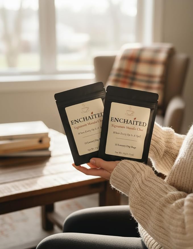 ENCHAITED Authentic Masala Chai Tea Bags - 30 Count | Premium Assam Tea Loose Leaf Quality in Convenient Tea Bags | Chai Spice Tea | Natural Caffeine | Individual Wrapped