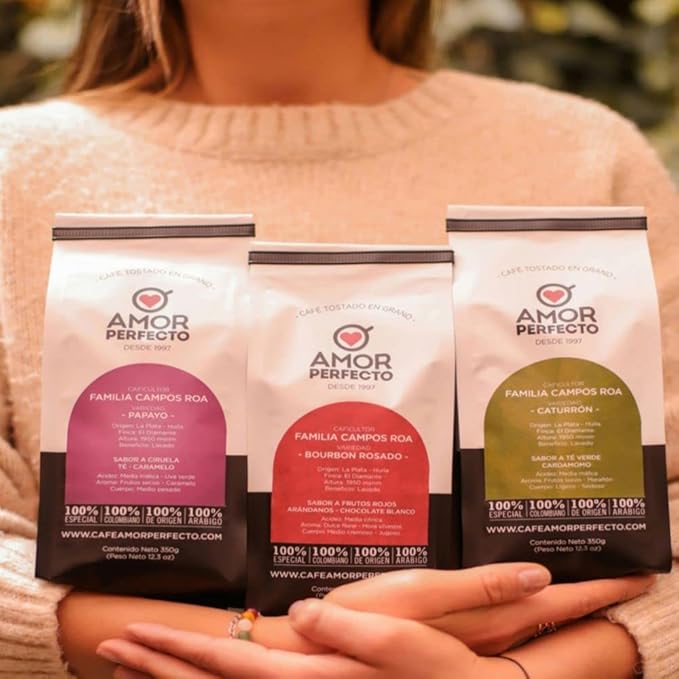 Amor Perfecto coffee roasted ground Coffee (2 pack) Cherry - Blackberry &amp Peach - Grapefruit flavor Cafe amor perfecto Colombiano Cereza - Mora durazno - toronja Colombian Coffee amor perfecto co