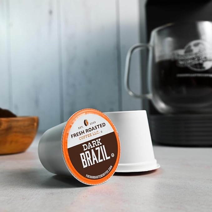 Fresh Roasted Coffee Dark Brazil Med-Dark Roast 72 Pods for K Cup Brewers