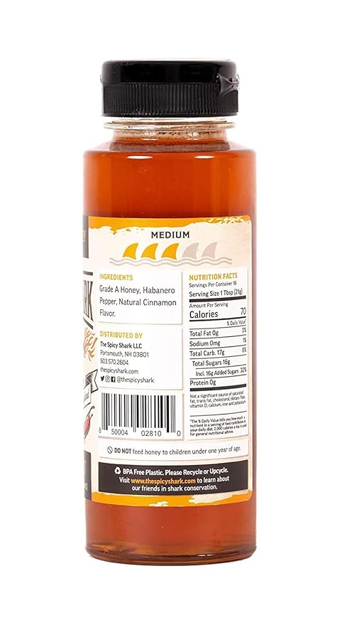 The Spicy Shark Hot Honey 12 oz Bottle (2 Pack) 100% pure Spicy Hot Honey Made in the USA Gluten-Free &amp Paleo