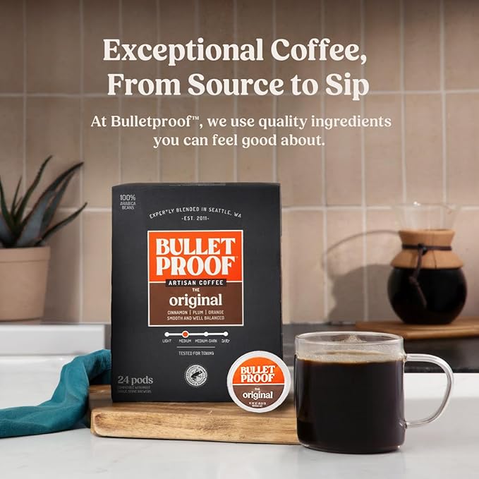Bulletproof Original Medium-Roast Single-Serve Coffee Pods 24 Count 100% Arabica Beans Clean Coffee Tested for Toxins Packaging May Vary (Pack of 2)