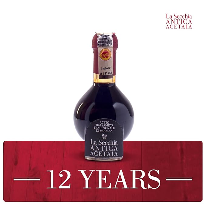 La Secchia - Affinato Aged minimum 12 Years Traditional Aged Balsamic Vinegar of Modena DOP 100 ml Bottle of Italian Balsamic Vinegar Aged With Gift Box and Blown Glass Dispenser