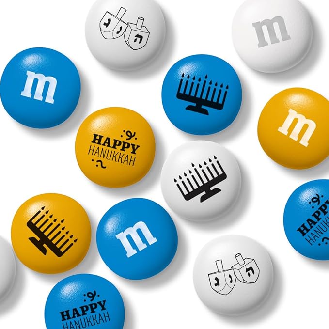M&ampM’S WORLD Hanukkah Milk Chocolate Candy - 1 lb Hanukkah Chocolate Candies Gift Box Great Holiday Gift Blue Gold &amp White